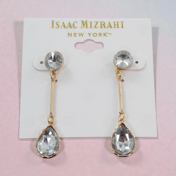 Isaac Mizrahi Jewelry - Isaac Mizrahi Gold/Clear Crystal Drop Earrings NWT‎